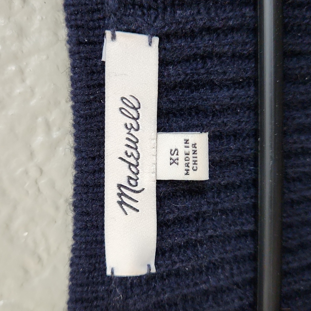 Madewell Relaxed V-Neck Ribbed Sweater Navy Blue Long Sleeve Wool Blend Size XS - Picture 3 of 8